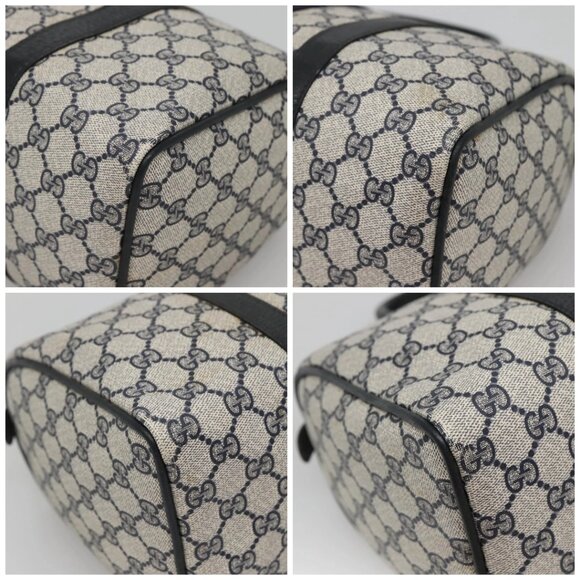 GUCCI GG Supreme Sherry Line Boston Bag PVC Navy Gold Auth ep10844 - Picture 14 of 16